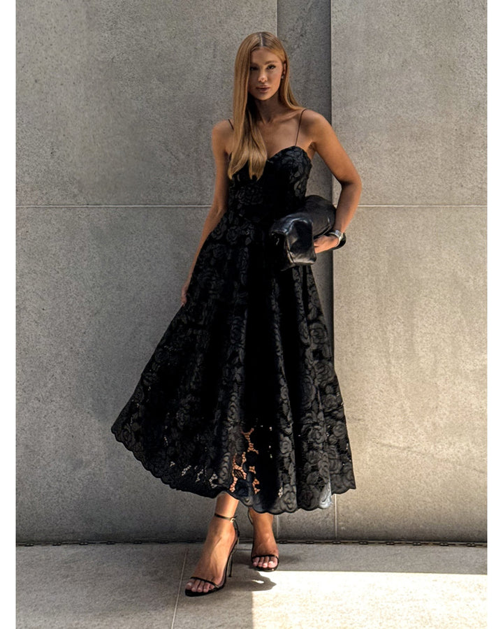 Synthetic Leather Godet Midi Dress