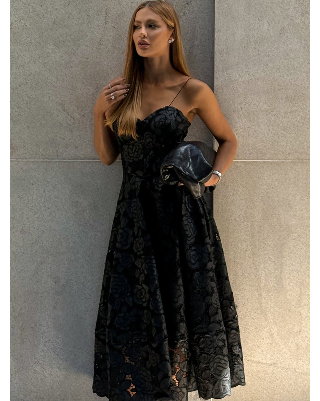 Synthetic Leather Godet Midi Dress
