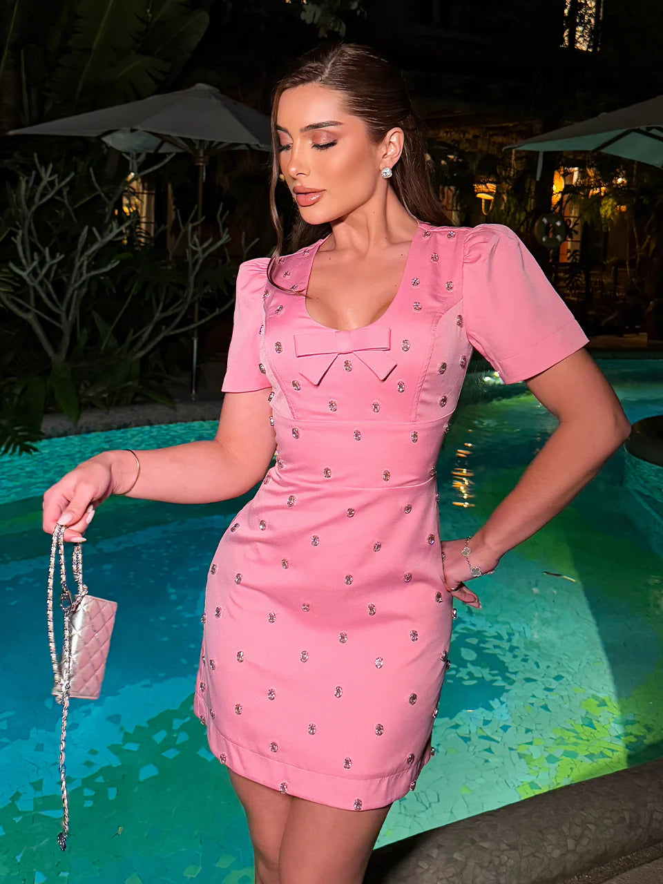 Short Pink Embroidered Dress