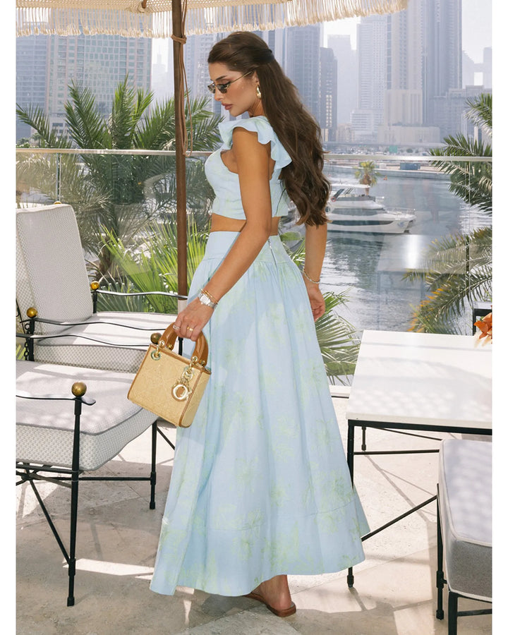 Floral Embroidered Crop Top + Midi Skirt Set