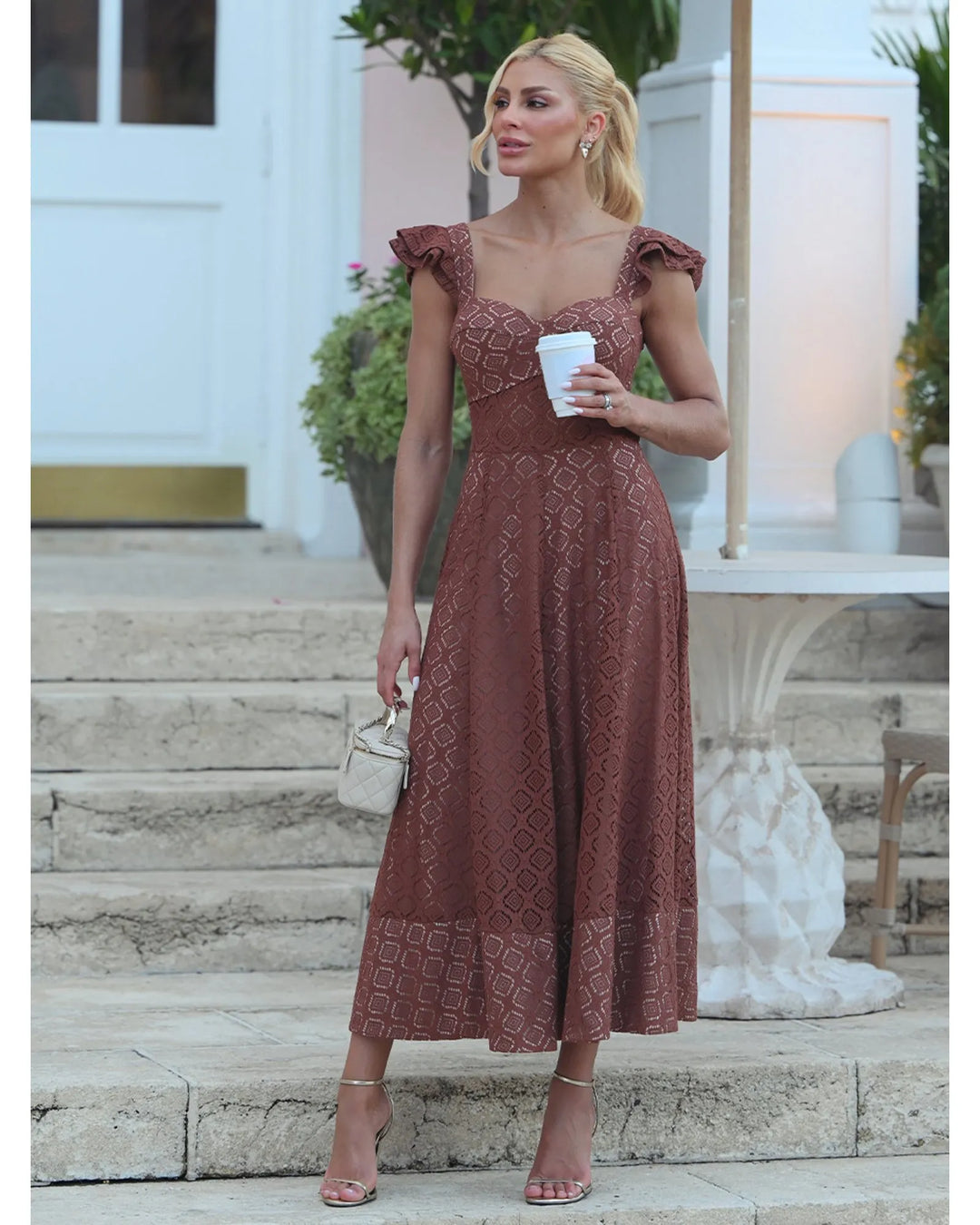 Chocolate Lace Midi Dress MissChicFashion Chocolate Lace Midi Dress MissChicFashion