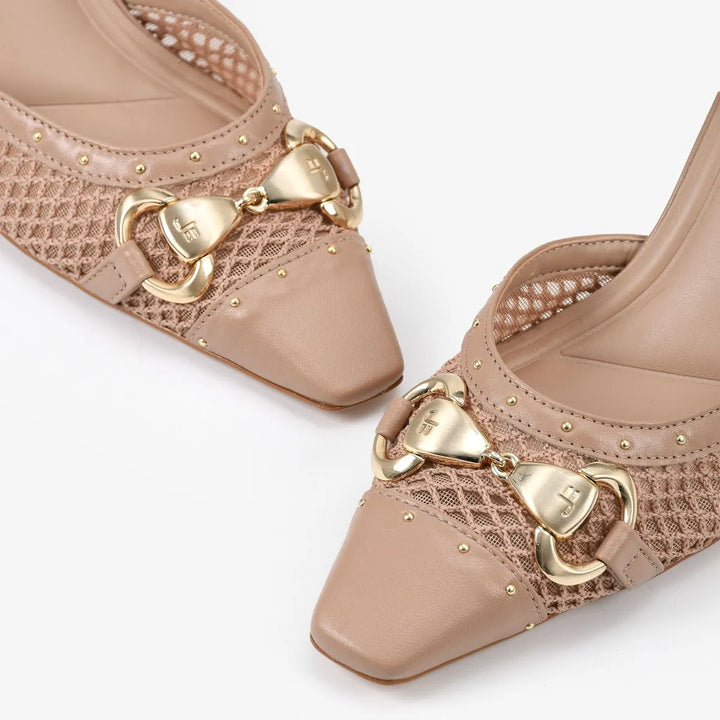 Leather+Fabric Pumps