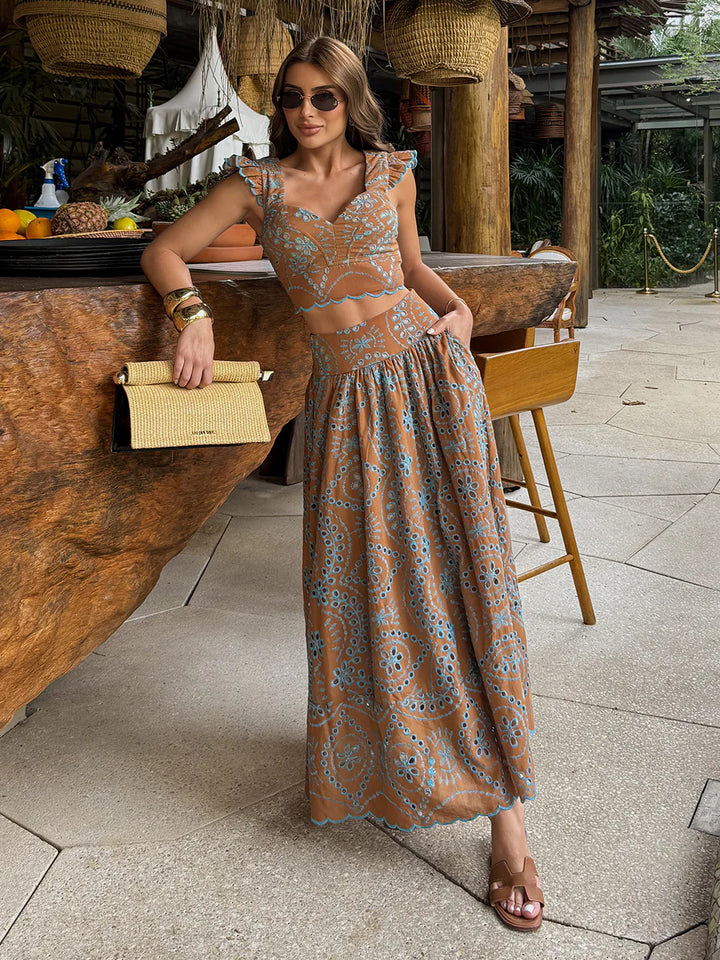 Ochre Embroidered Laise Midi Set