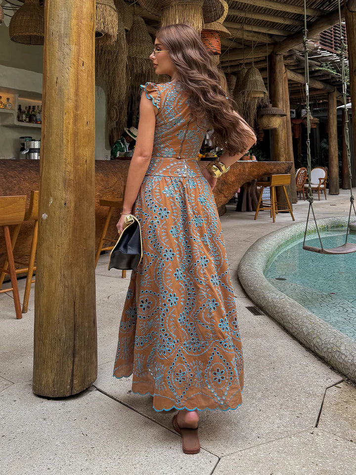 Ochre Embroidered Laise Midi Set