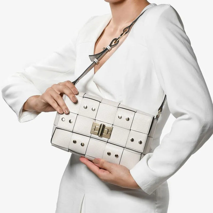 Woven Leather Baguette Bag