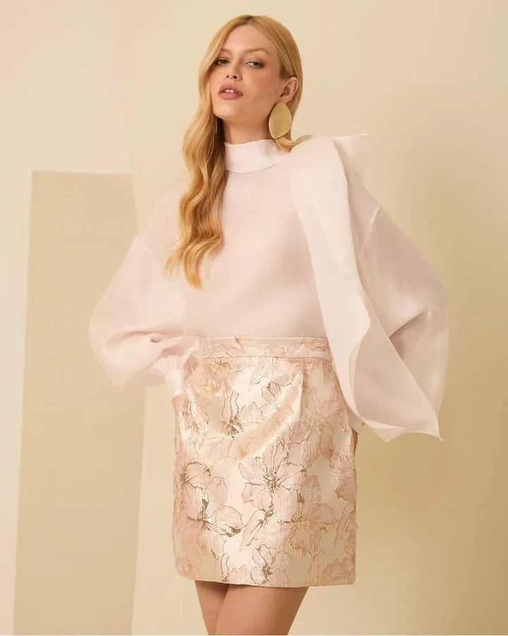 Saia Curta Jacquard Floral