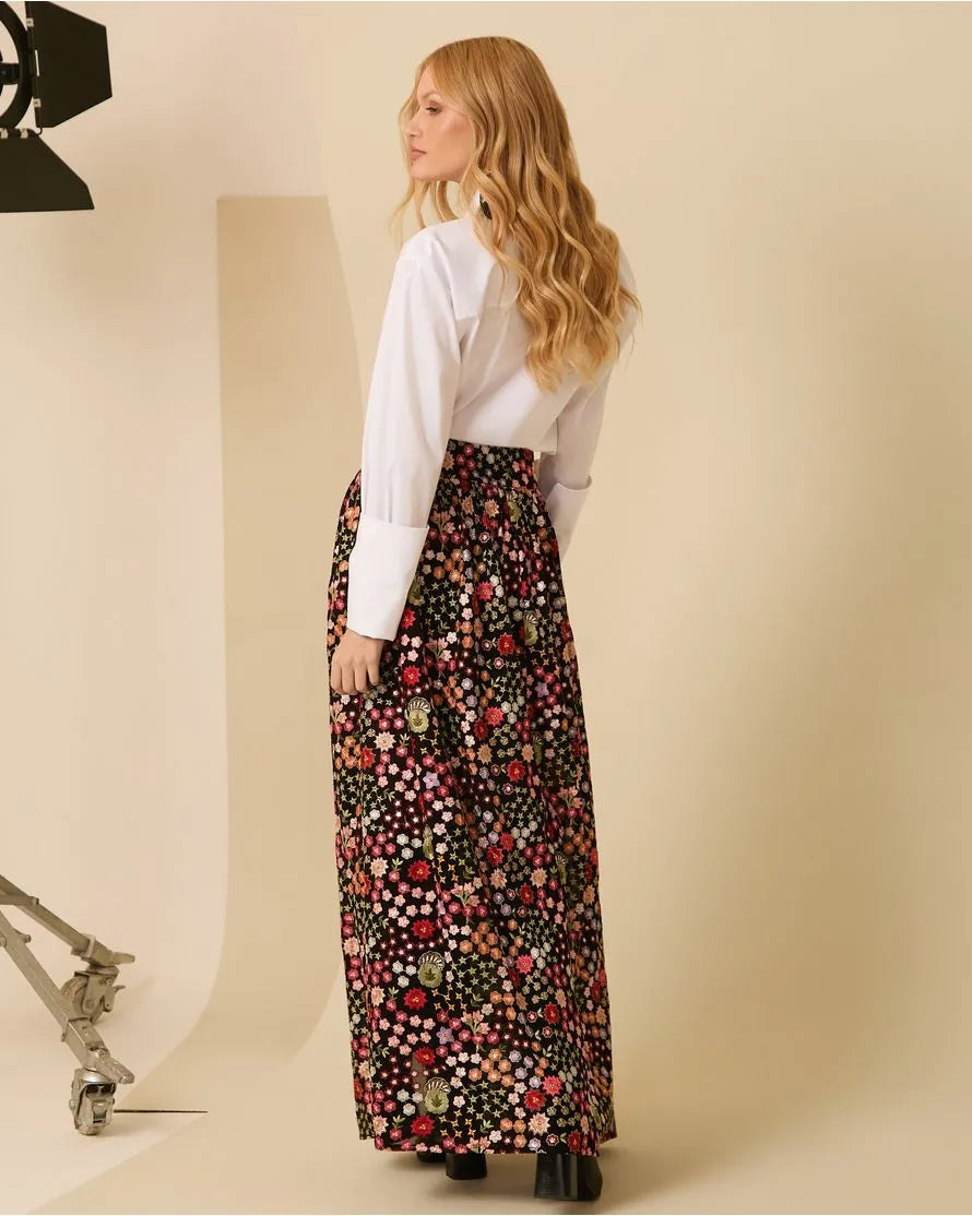 Saia Longa Bordado Floral
