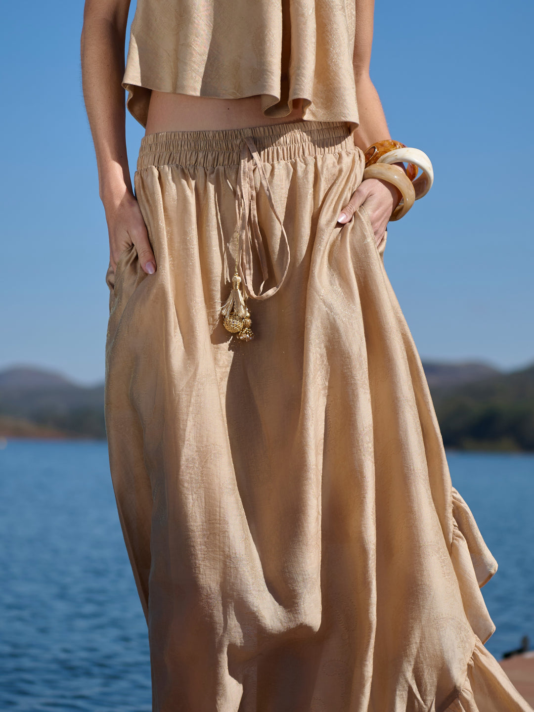 Saia Longa Jacquard Organza