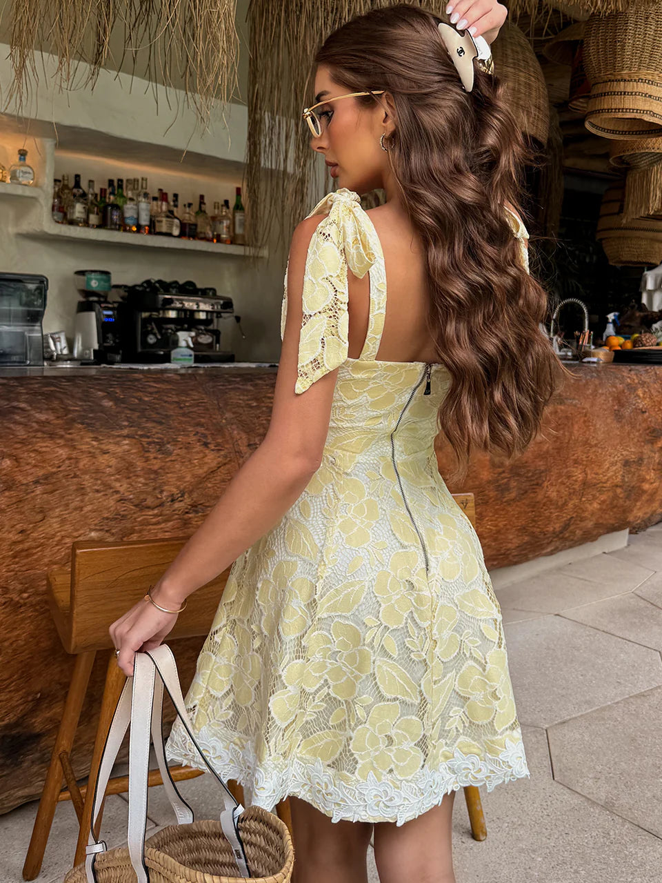 Vestido Curto Renda Giallo Sole
