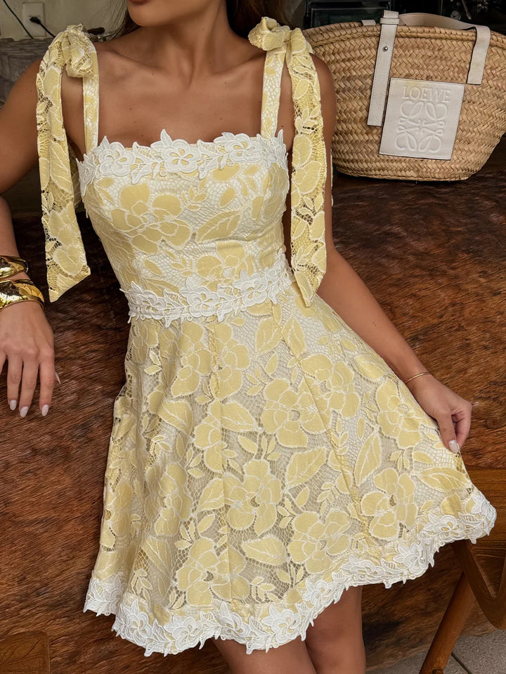 Vestido Curto Renda Giallo Sole