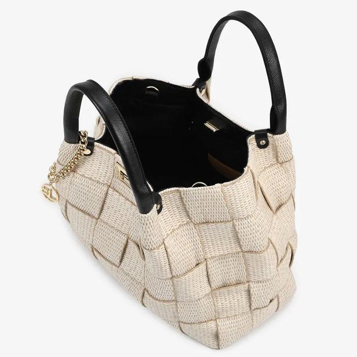 Natural Raffia+Leather Tote Bag