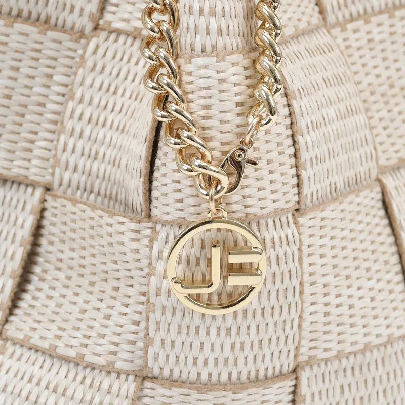 Natural Raffia+Leather Tote Bag