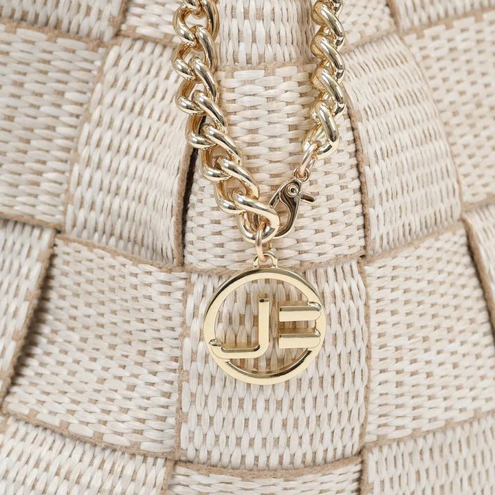 Natural Raffia+Leather Tote Bag