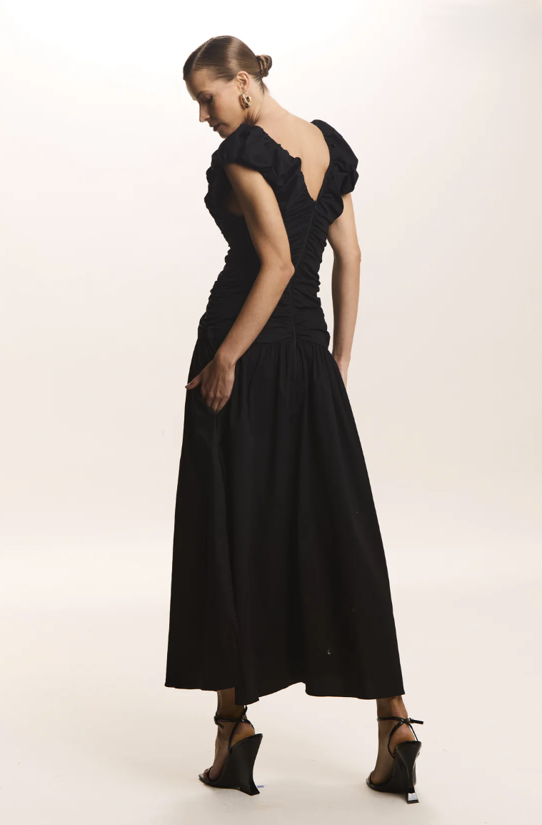 Vestido Midi Alças Franzidas