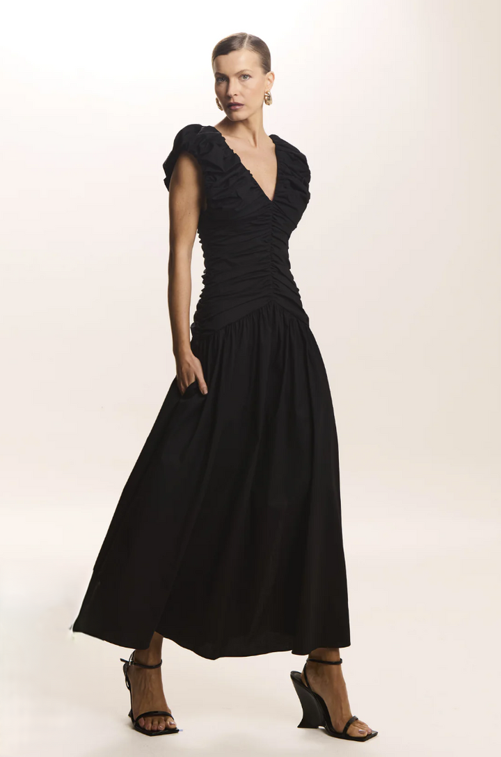 Vestido Midi Alças Franzidas