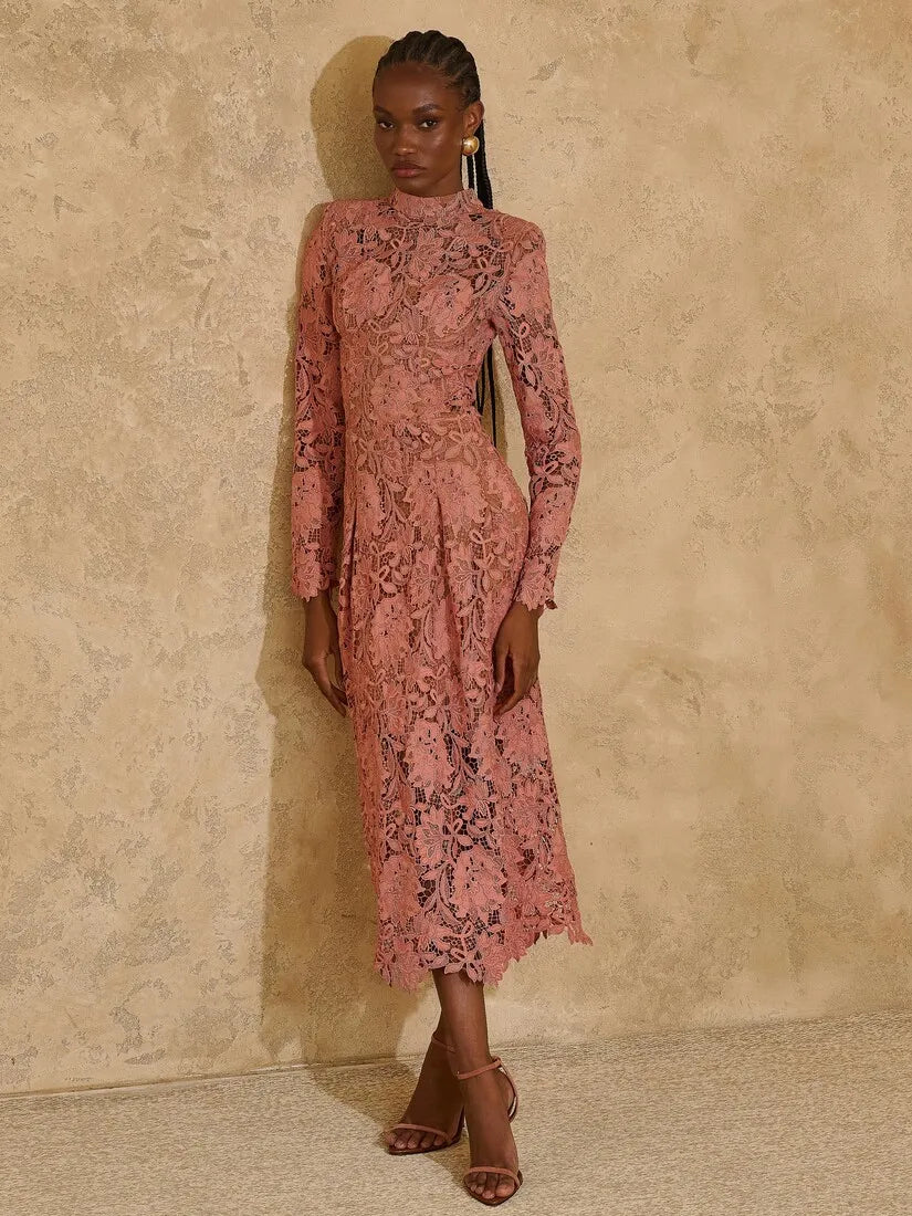 Guipure Lace Midi Dress