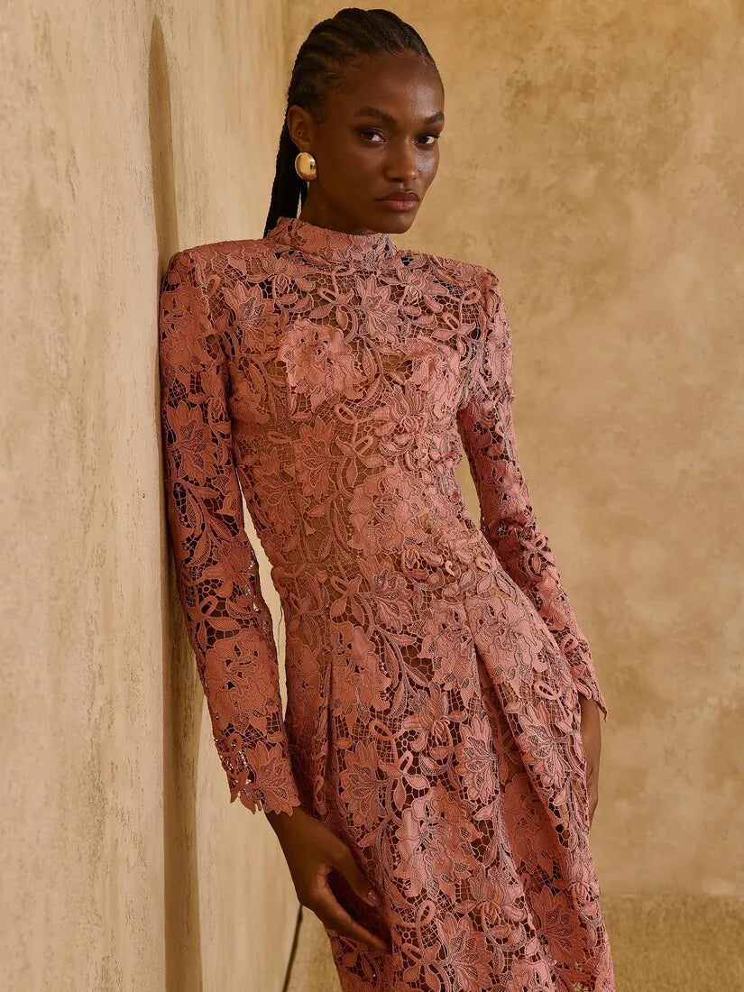 Guipure Lace Midi Dress