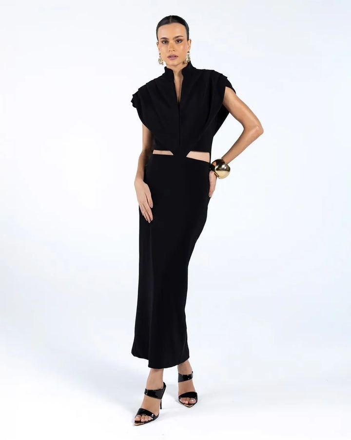 Vestido Midi Drapeado Recortes