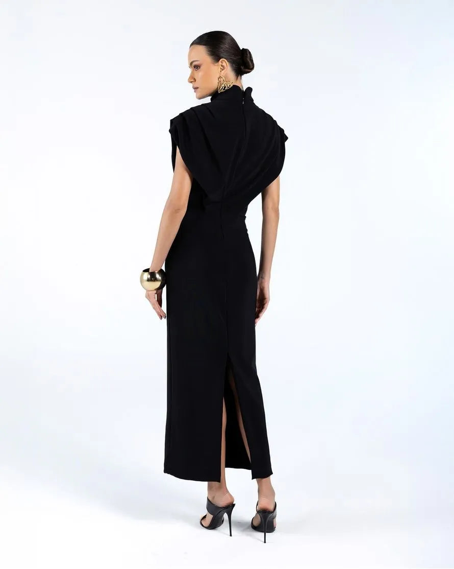 Vestido Midi Drapeado Recortes