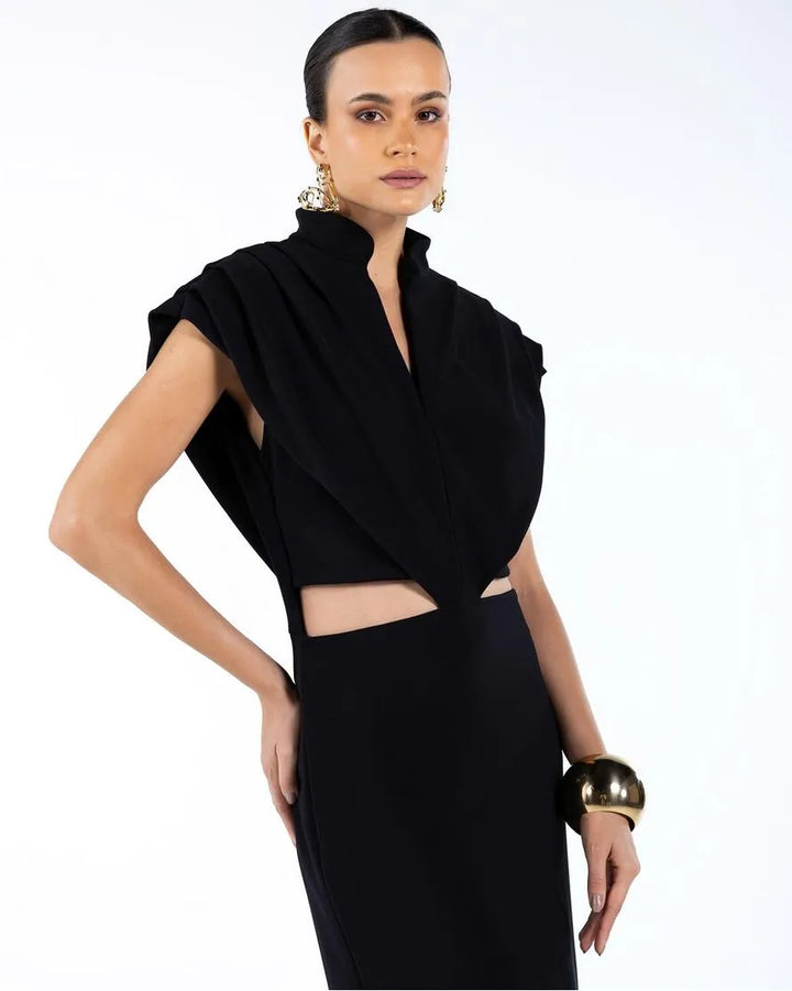 Vestido Midi Drapeado Recortes