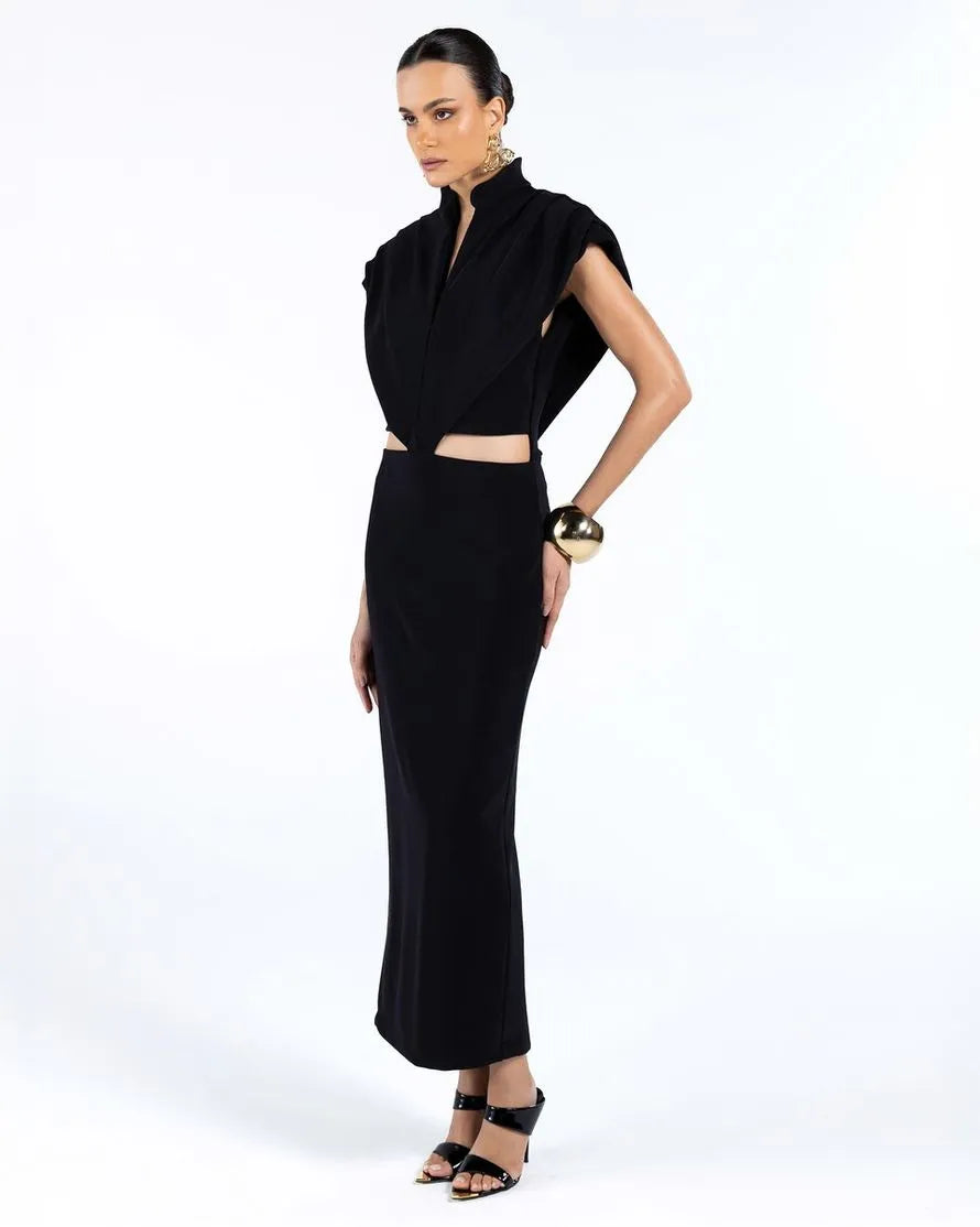 Vestido Midi Drapeado Recortes