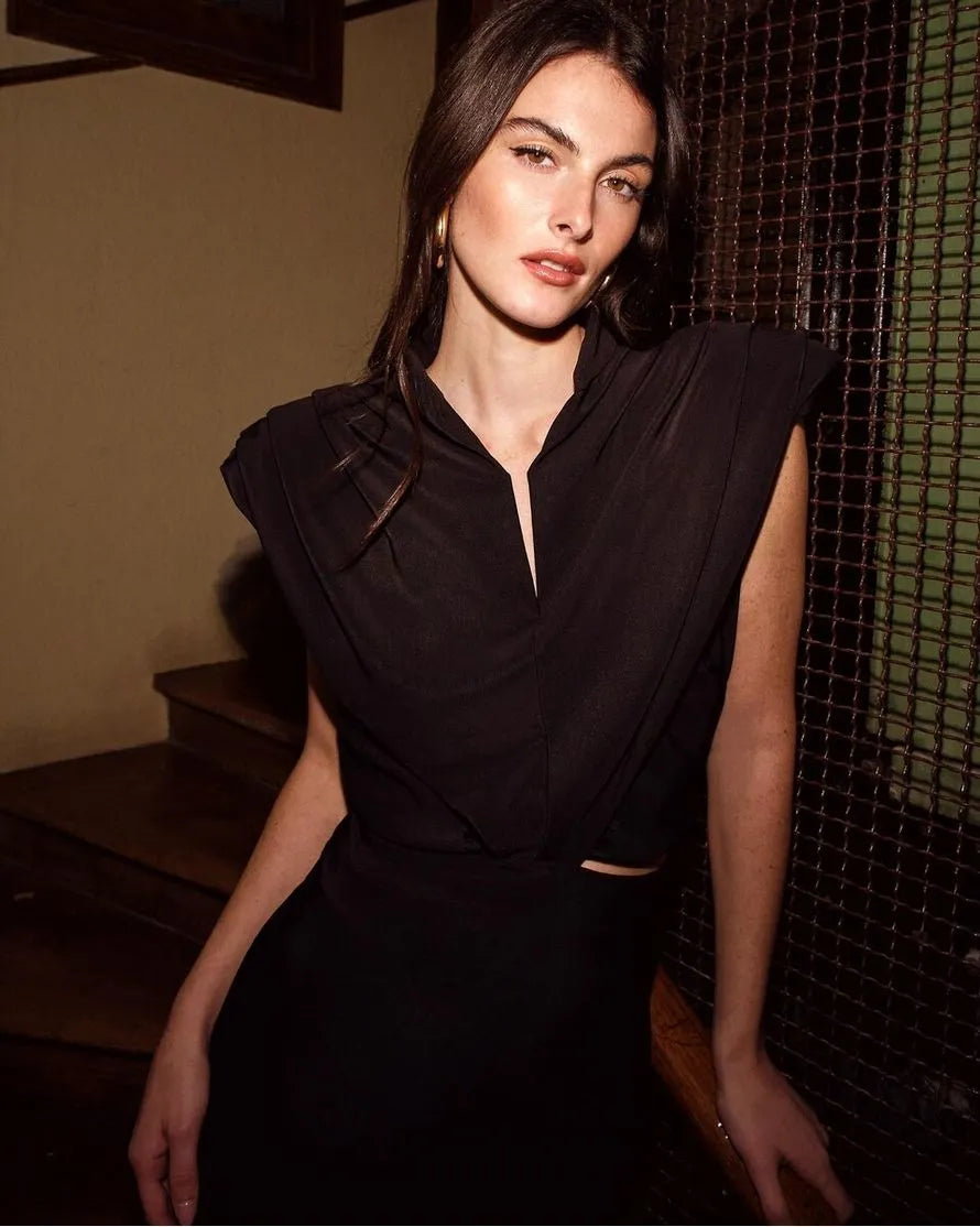 Vestido Midi Drapeado Recortes