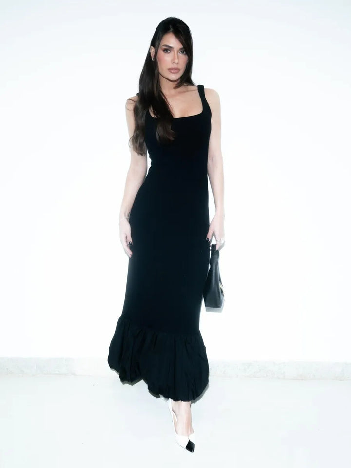 Midi Dress with Balloon Hem