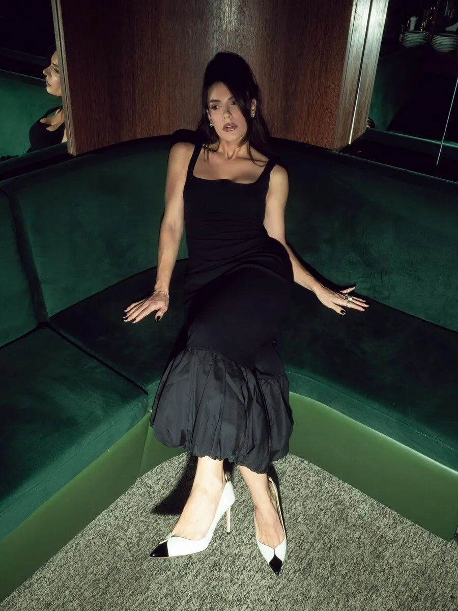 Midi Dress with Balloon Hem