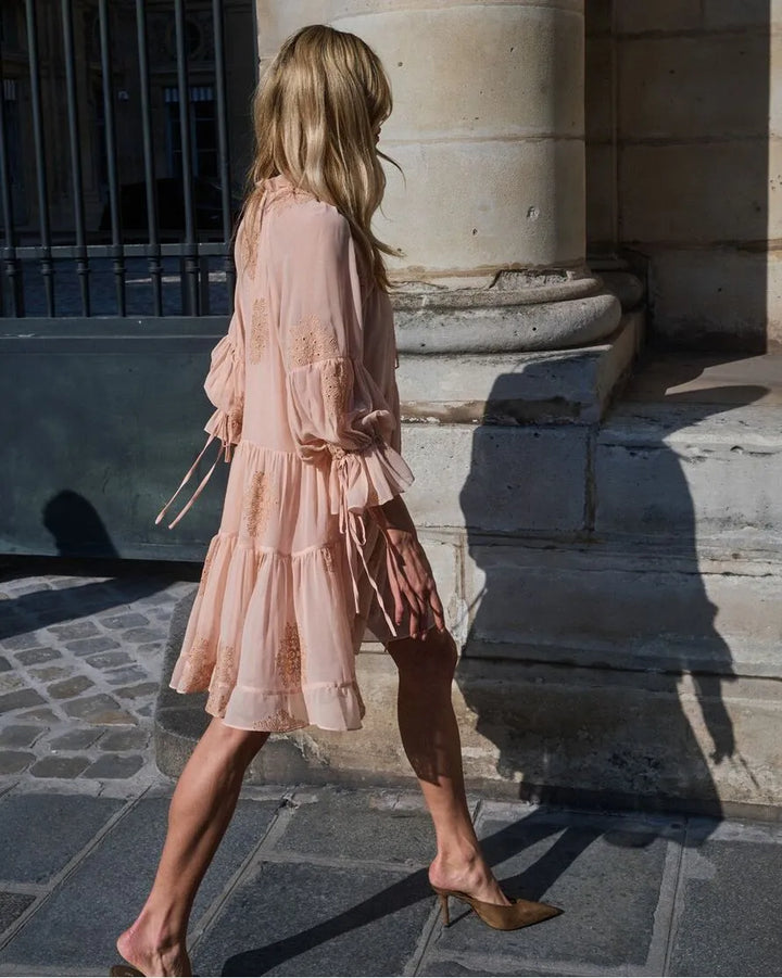 Embroidered Chiffon Short Dress