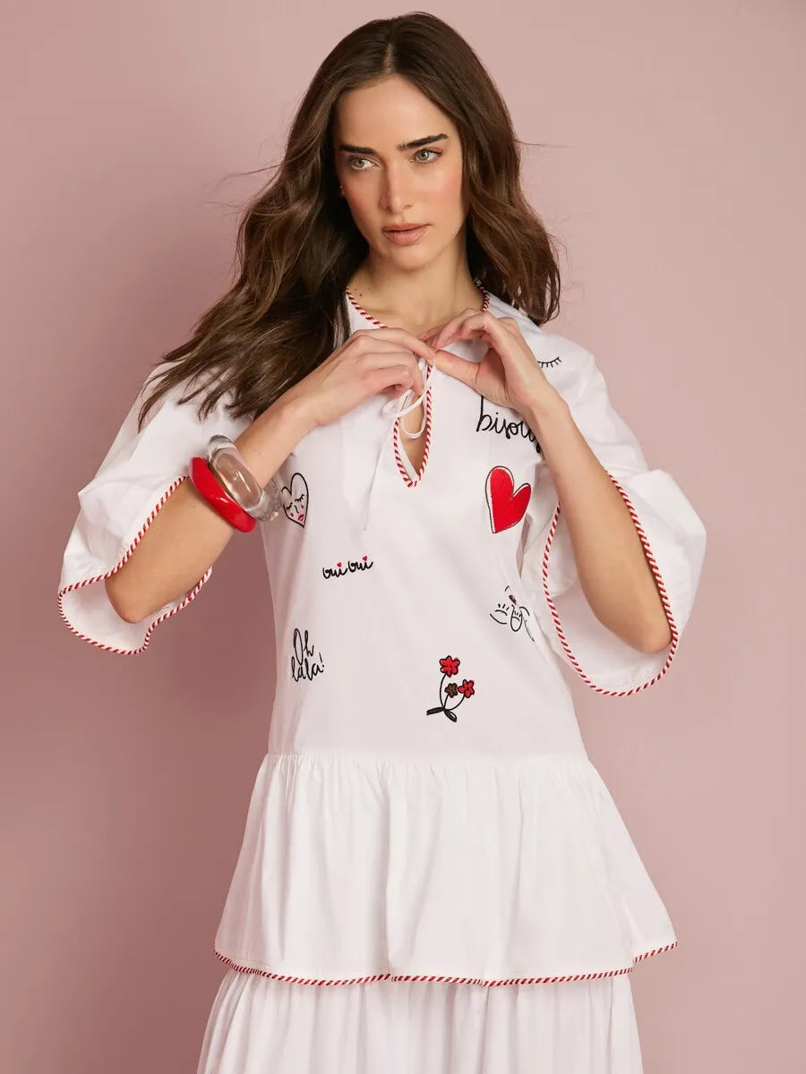 Vestido Longo Babados Bordado