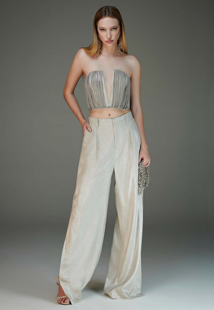 Chain Top+Chaos Slit Maxi Pants Set