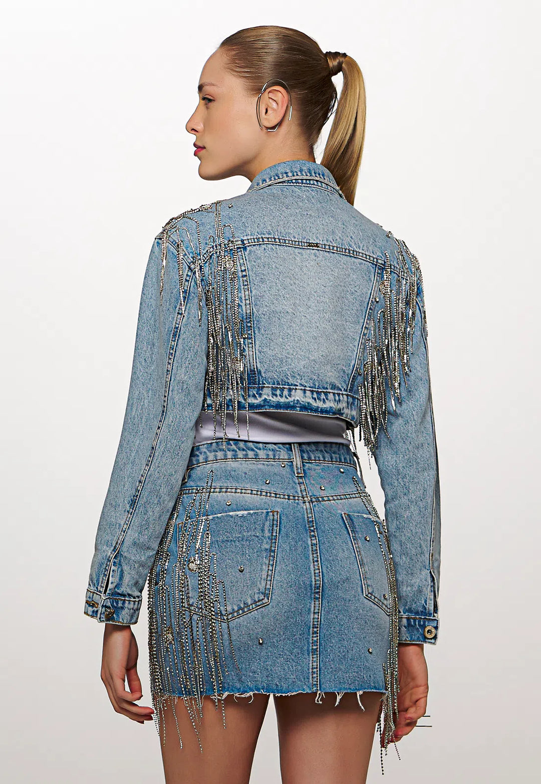 Chaos Rhinestone Fringe Embroidered Denim Jacket