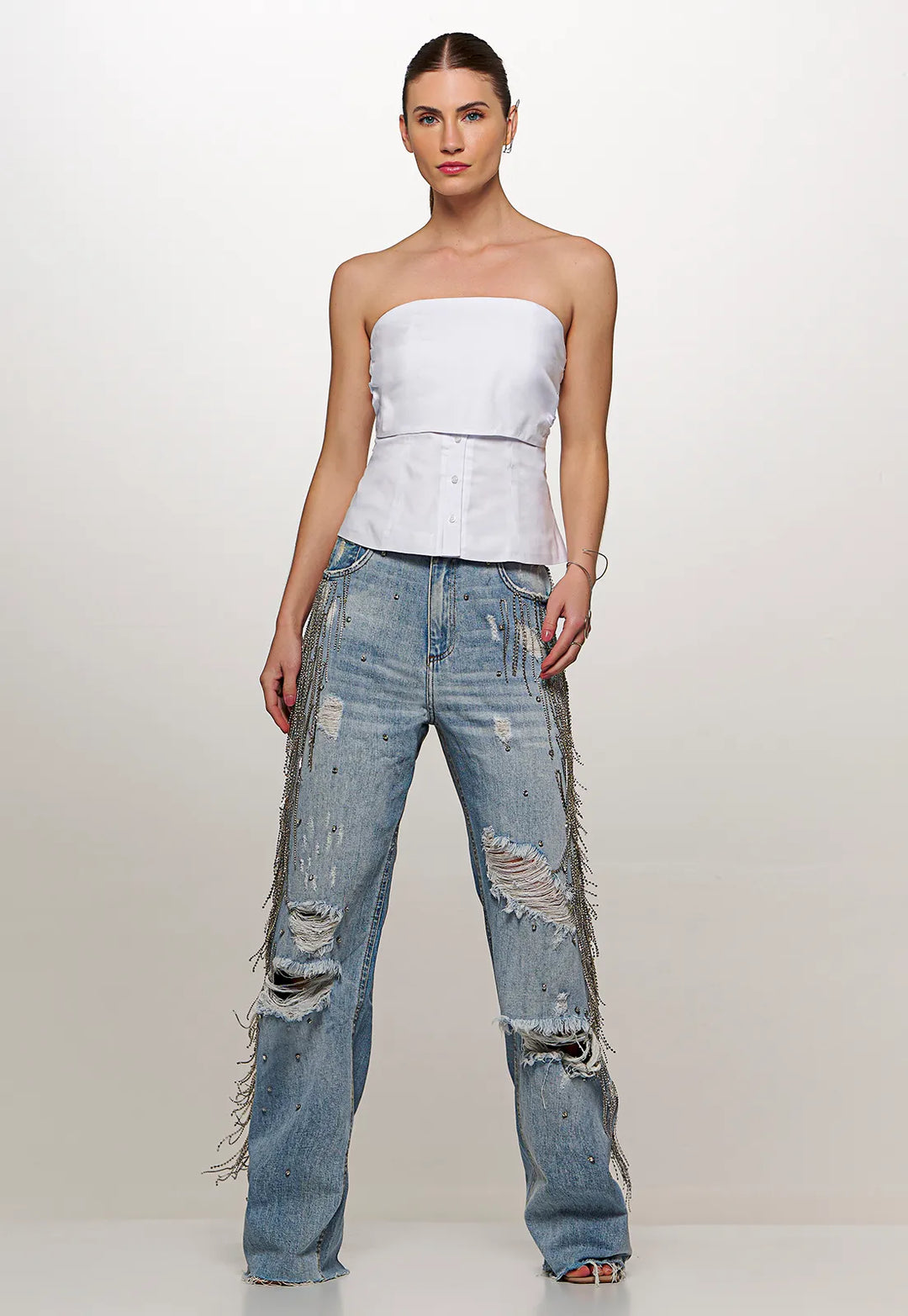 Chaos Rhinestone Fringe Embroidered Jeans