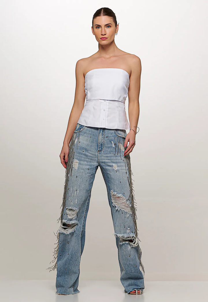 Chaos Rhinestone Fringe Embroidered Jeans