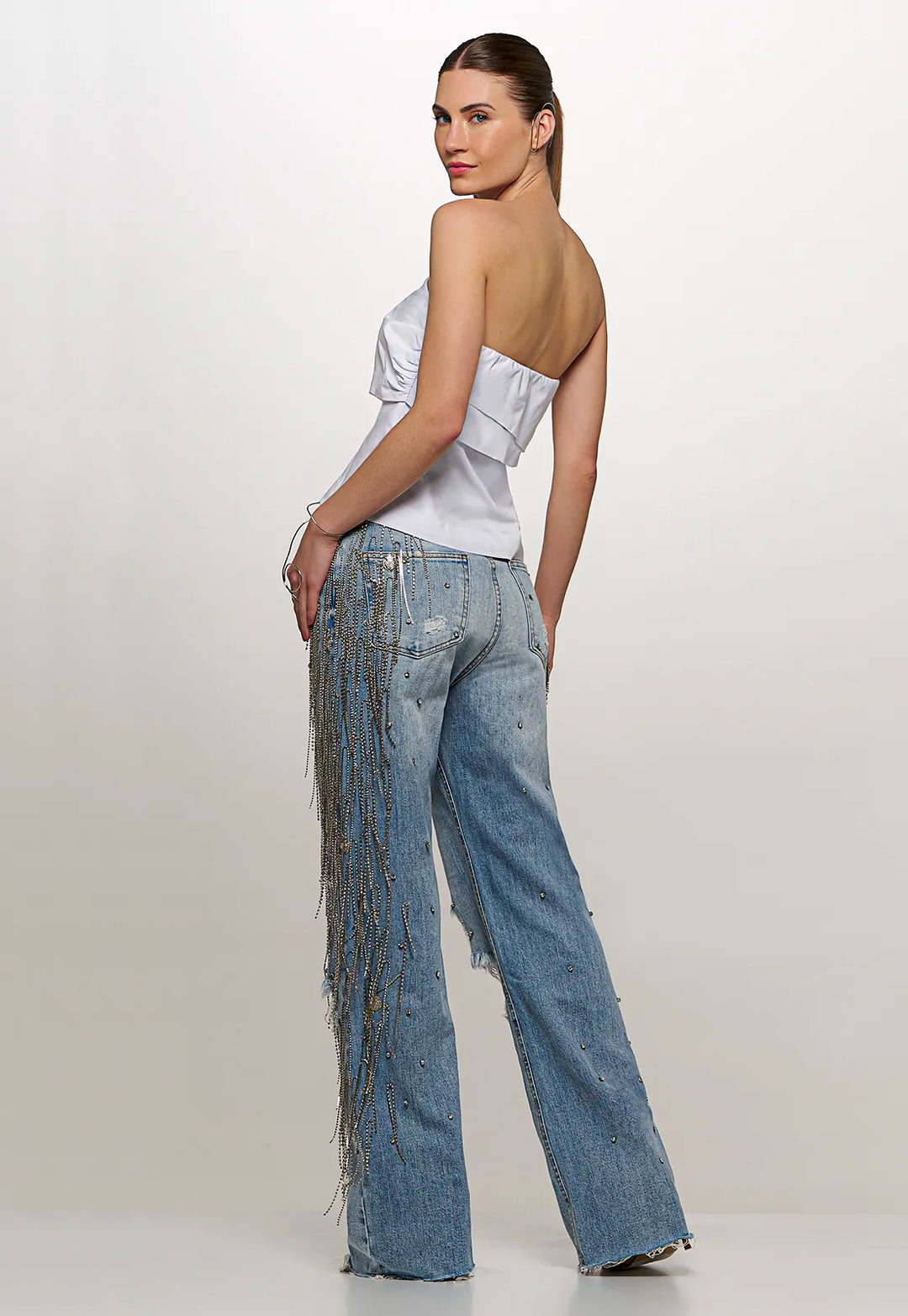 Chaos Rhinestone Fringe Embroidered Jeans
