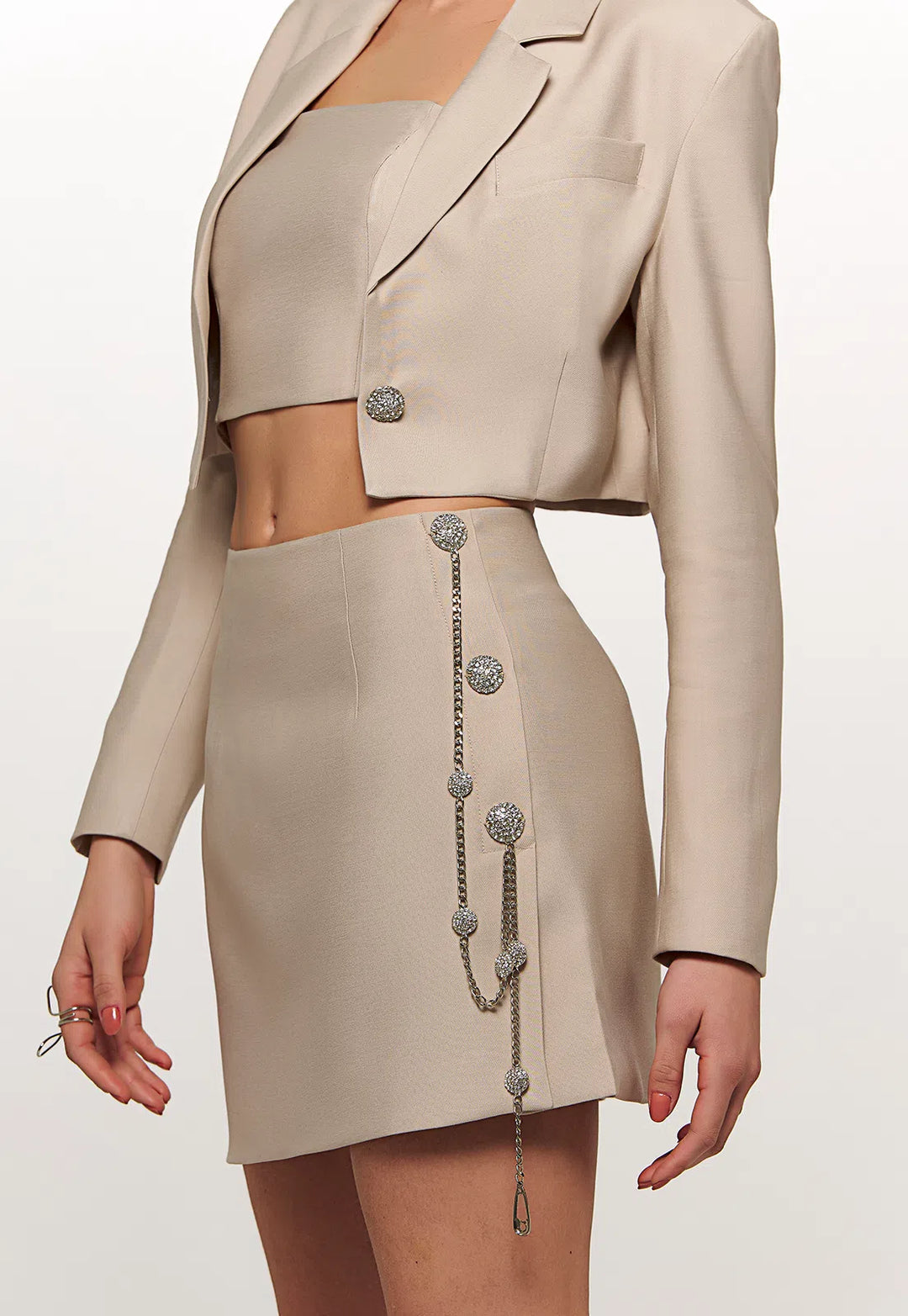 Cropped Blazer+Top+Chaos Skirt Set