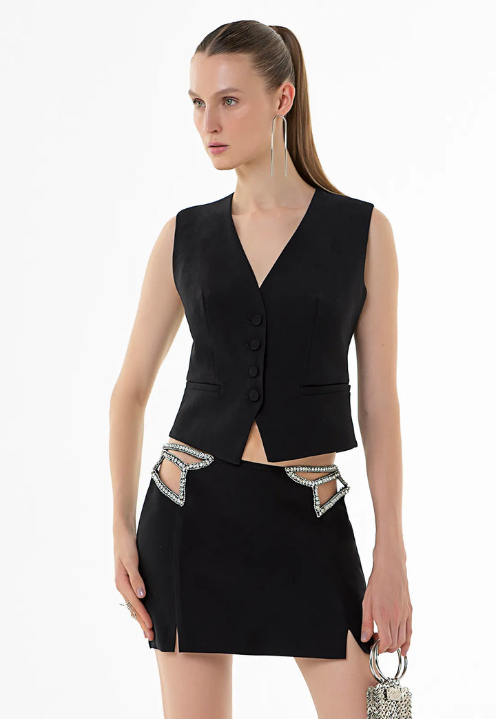 Embroidered Cut Out Skirt + Chaos Vest Set