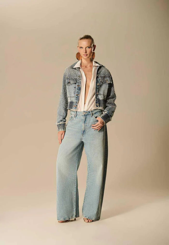 Jaqueta Jeans Bordado Ombro