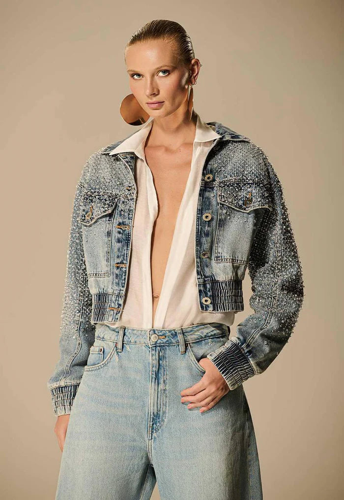 Jaqueta Jeans Bordado Ombro