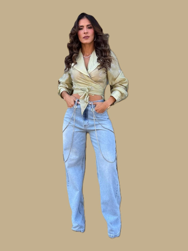 Calça Jeans Wide Leg Corrente