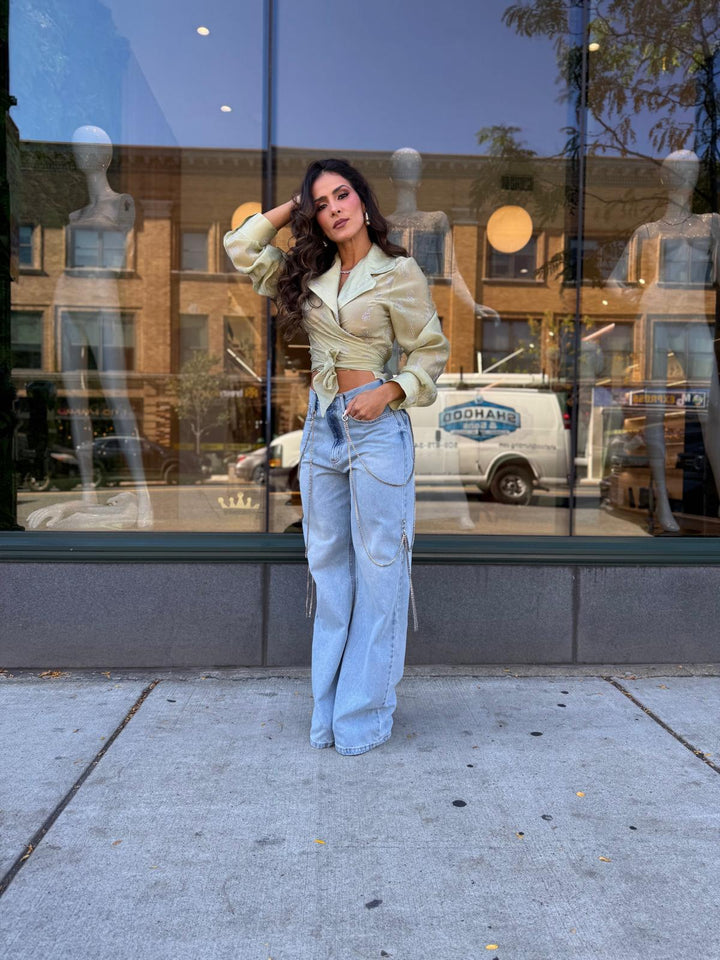 Calça Jeans Wide Leg Corrente