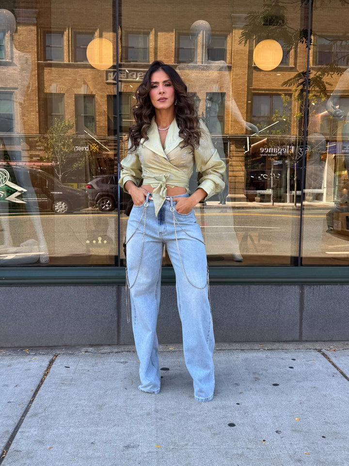 Calça Jeans Wide Leg Corrente
