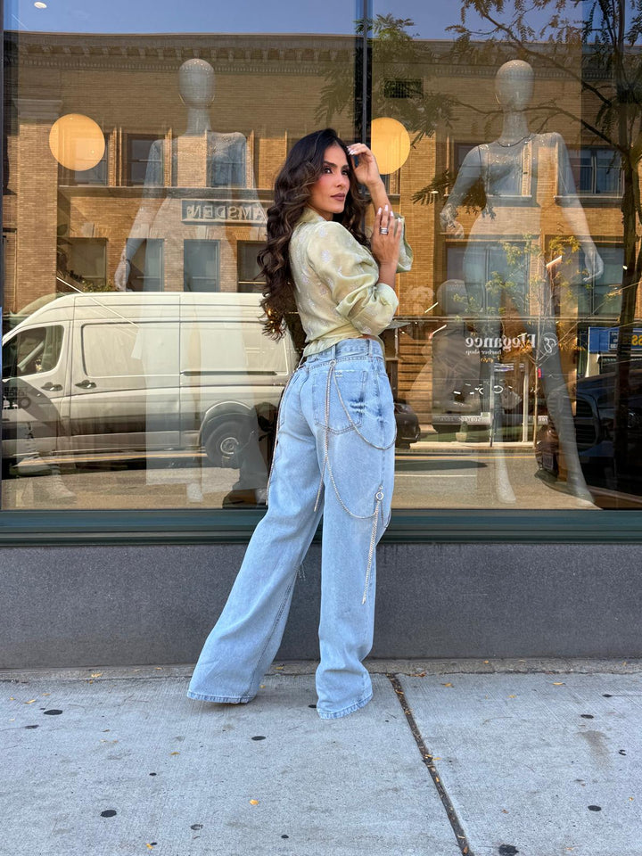 Calça Jeans Wide Leg Corrente