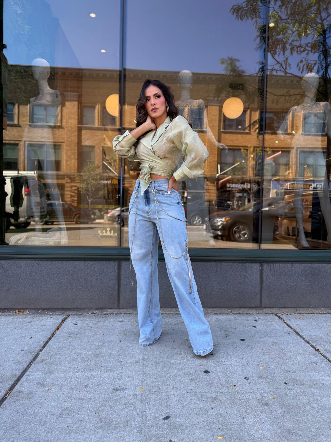 Calça Jeans Wide Leg Corrente