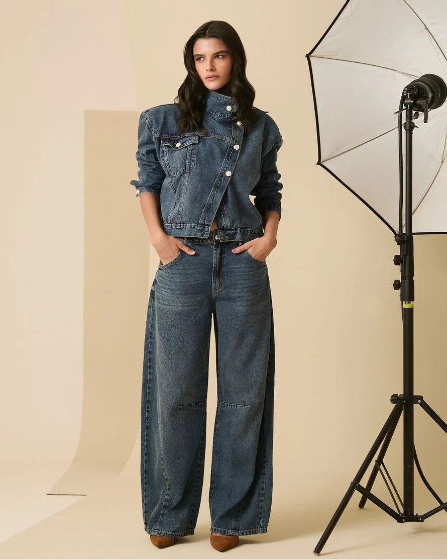 Jaqueta Jeans Transpassada