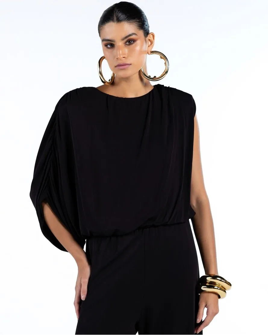 Macacão Drapeado Assimétrico