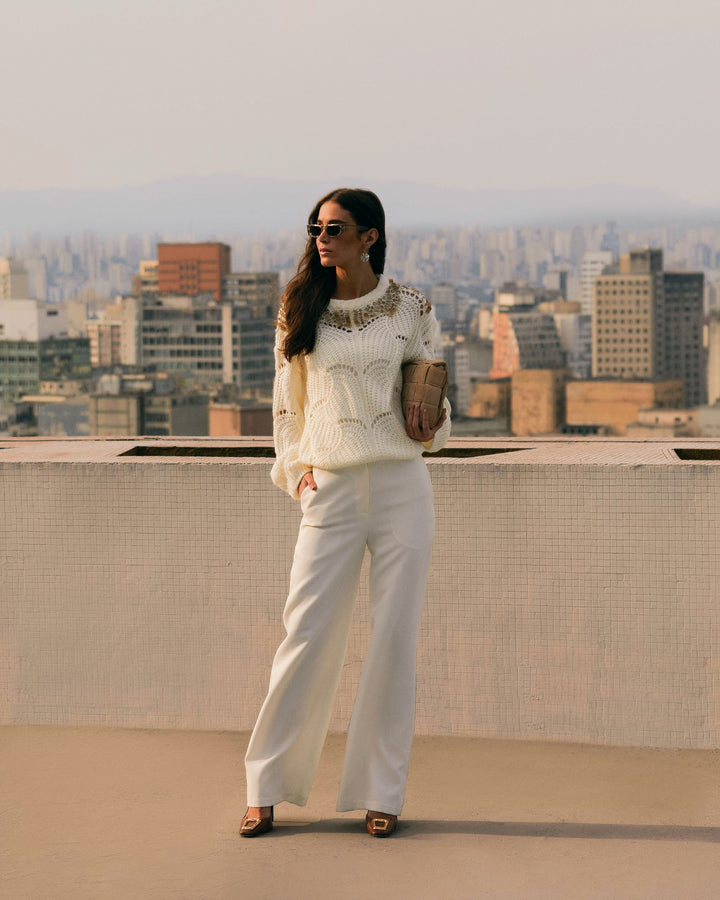 Luxury Skunk Embroidered Sweater Blouse