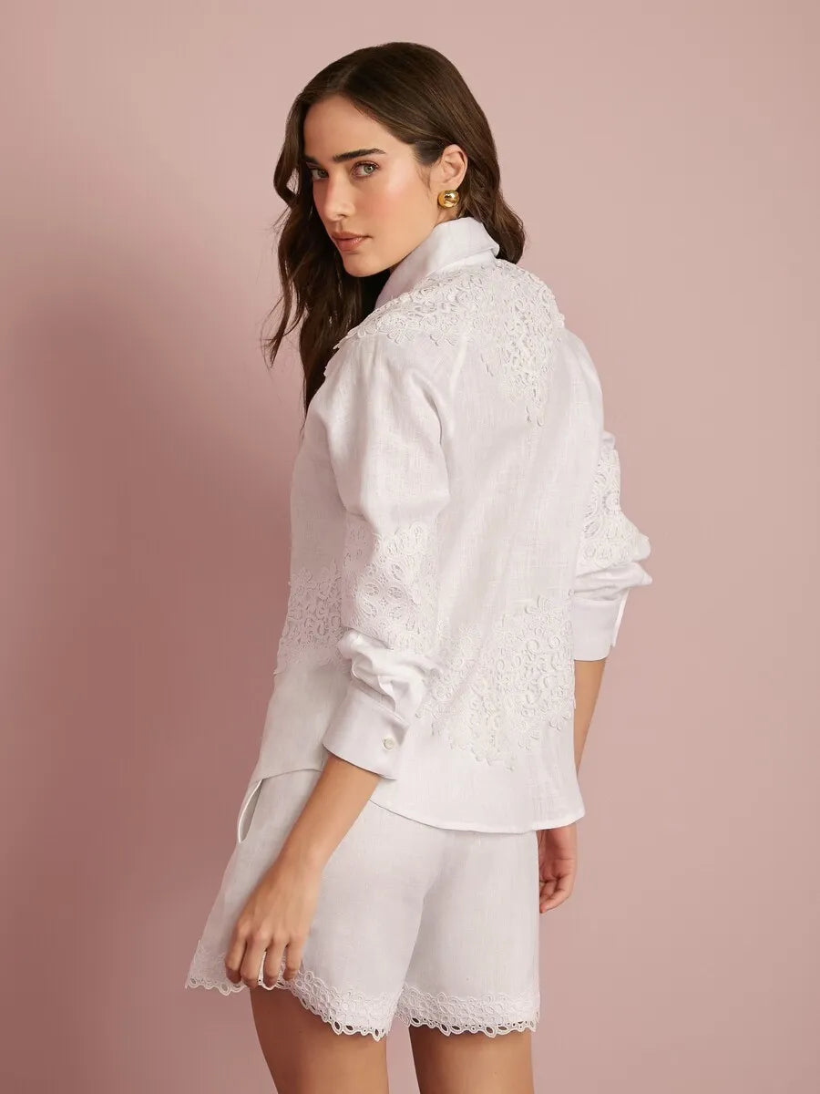 Conjunto Linho Renda Camisa+Short