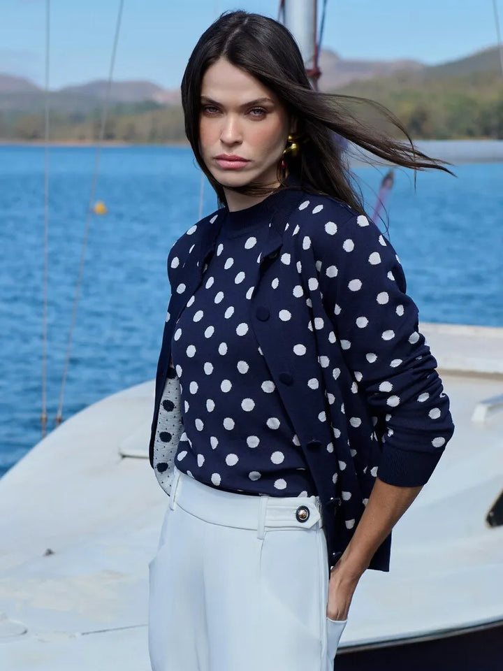 Conjunto Tricot Blusa+Casaqueto Poá