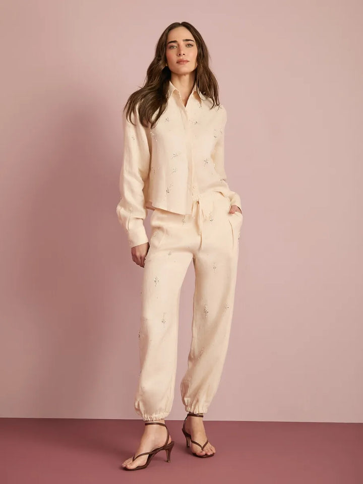 Embroidered Linen Shirt + Pants Set